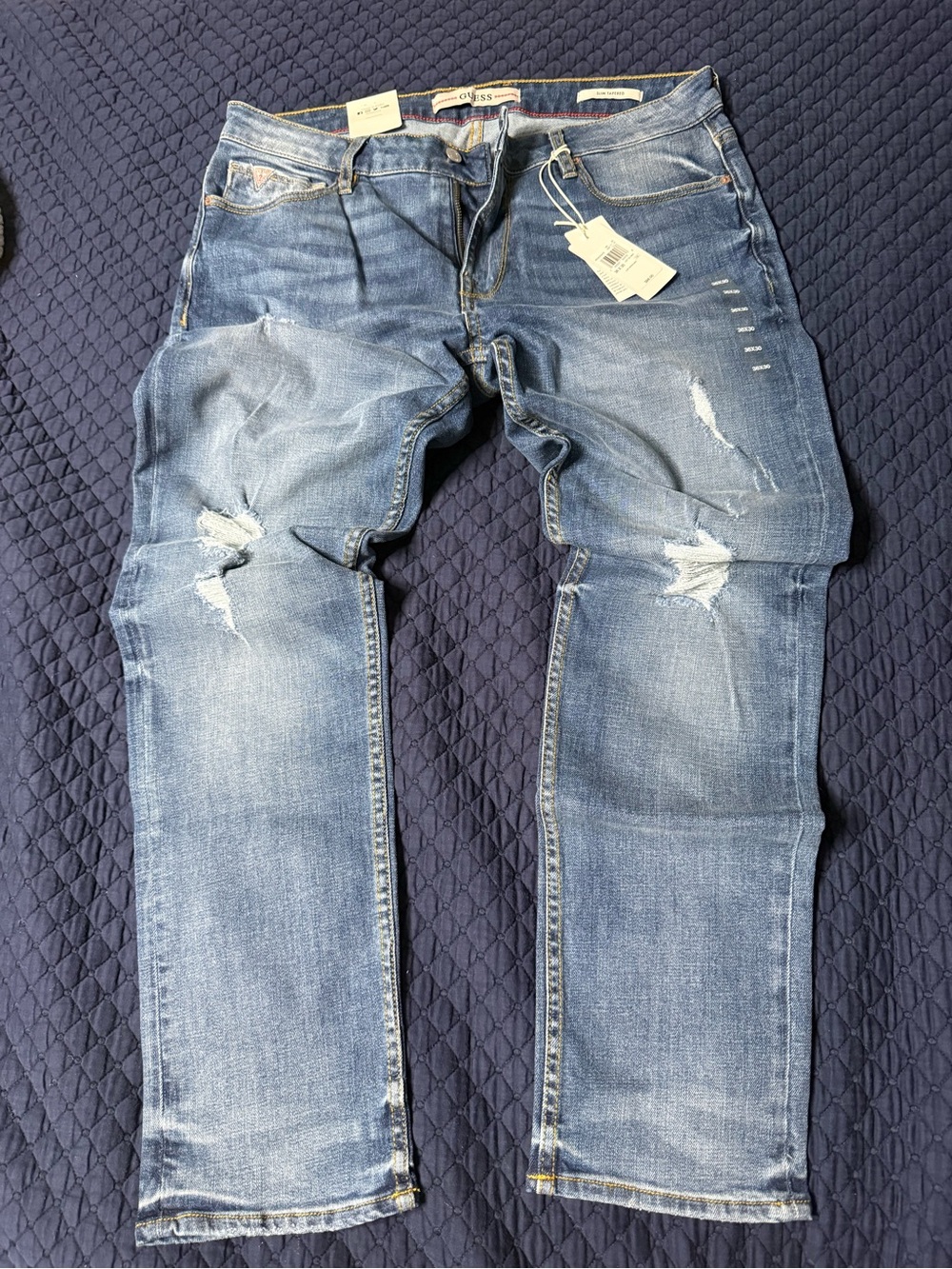 Guess Men's Light Blue Distressed Relaxed Jeans